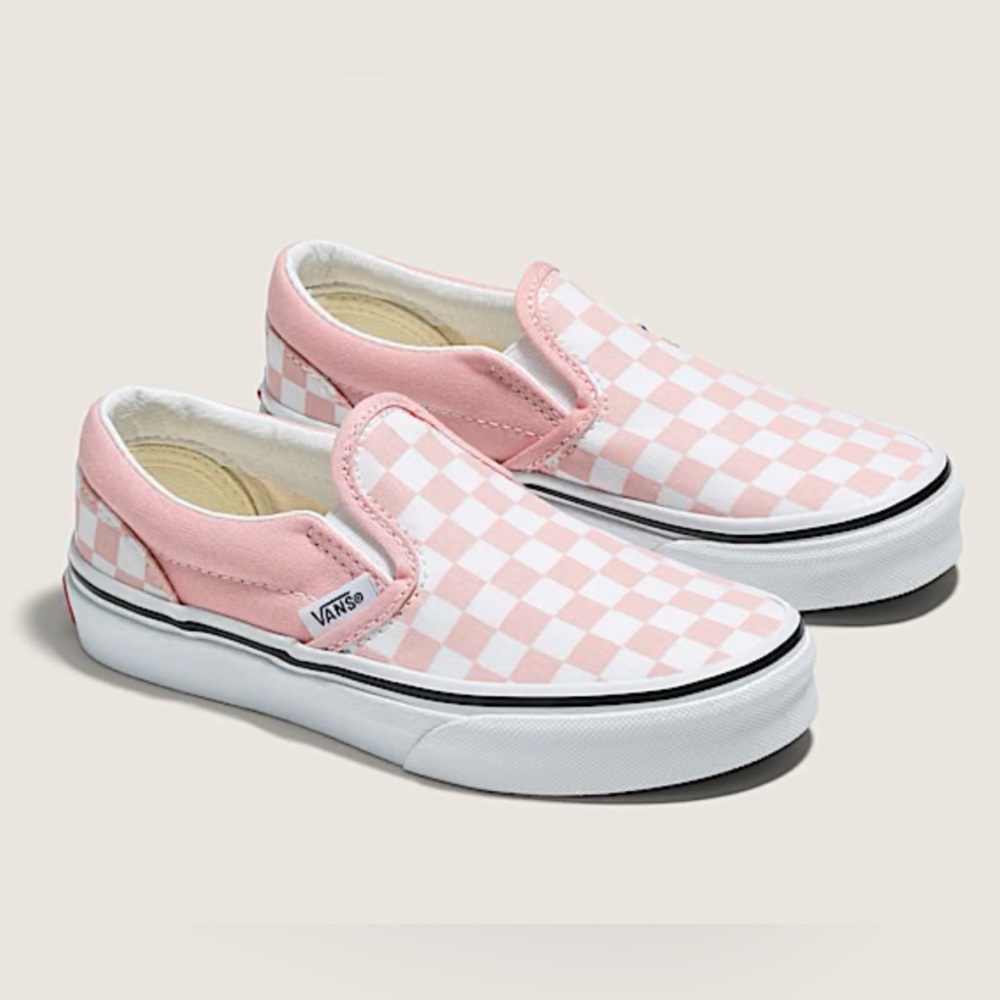Vans Kids Classic Slip-On Checkerboard Pink and White Sneakers